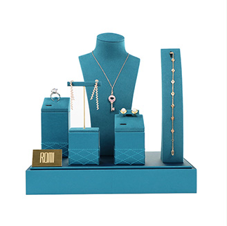 Romi Velvet Jewelry Display Stand Set Blue Colour