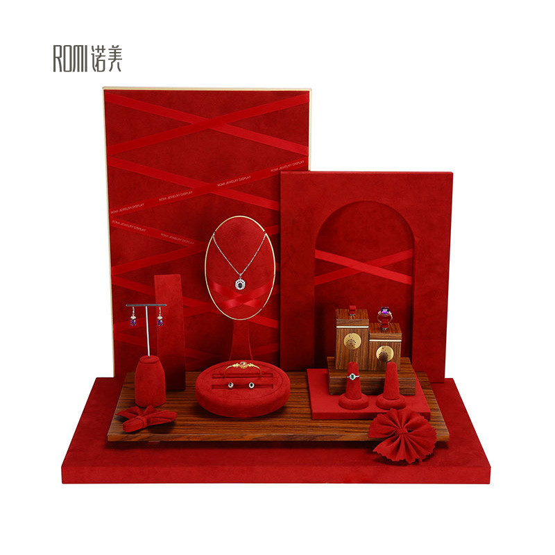  red luxury  jewelry window  display design jewelry stand set 