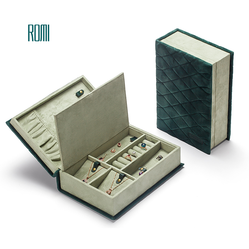 Velvet Jewelry Storage Box Book Design Dark Green Jewelry Storage Box