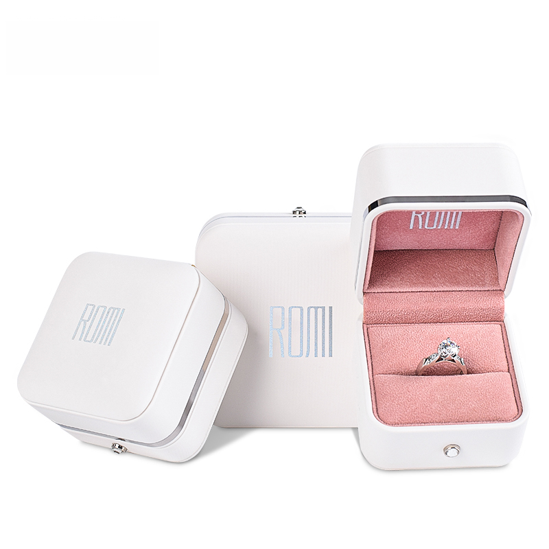 Pink white custom logo luxury jewelry box white jewelry box packaging