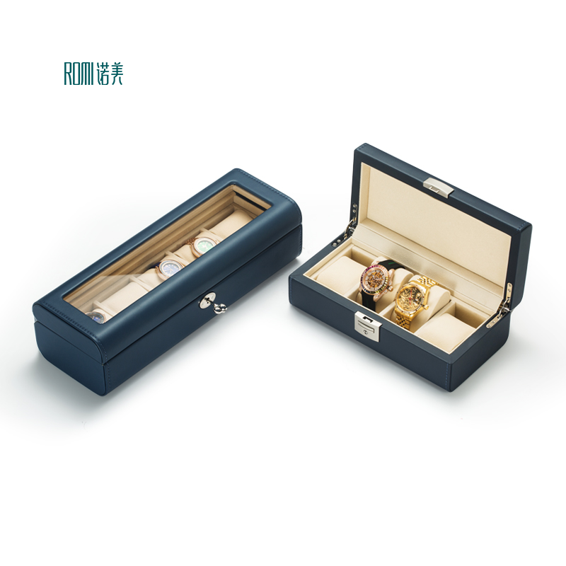 Blue Handke Leather Jewelry Box Watch Jewelery Organizer Case Watch Gift Box 