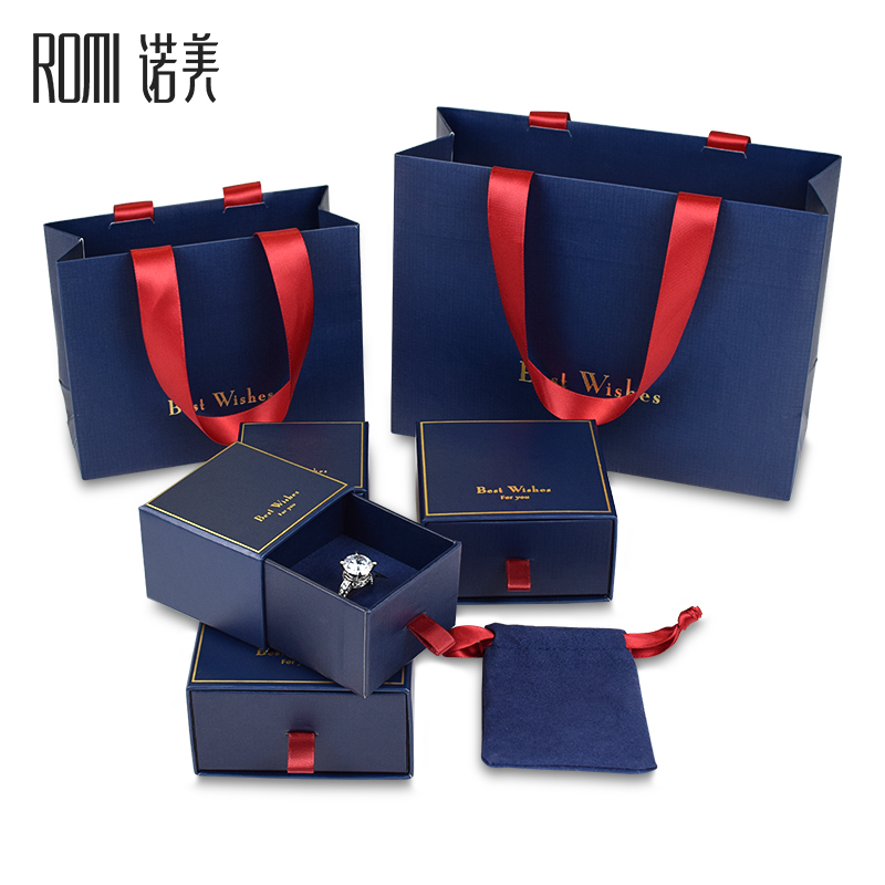 Navy Blue Jewelry Box Ring Earring Pendant Box Handbag Gift Set packaging boxes