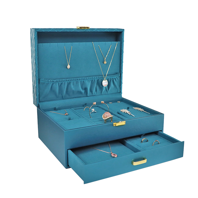 Wooden large gift jewelry storage organizer velvet travel case jewelry box