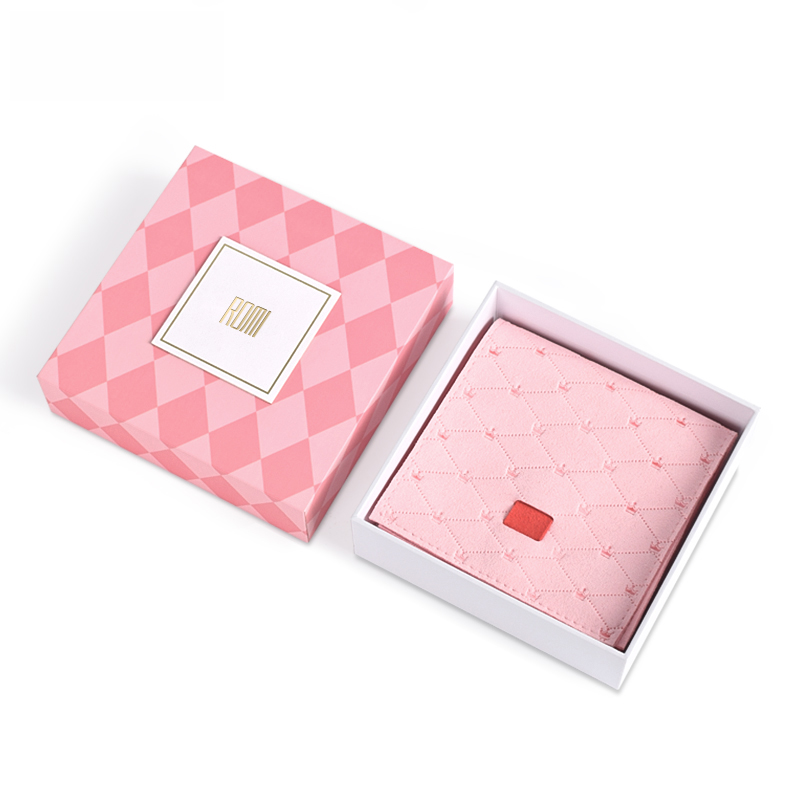 Luxury pink microfiber velvet ribbon pouches fold customized logo gift pouch bag