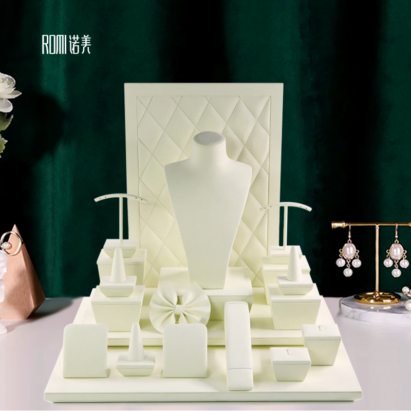 white fashion suede showcase jewelry window display set stand