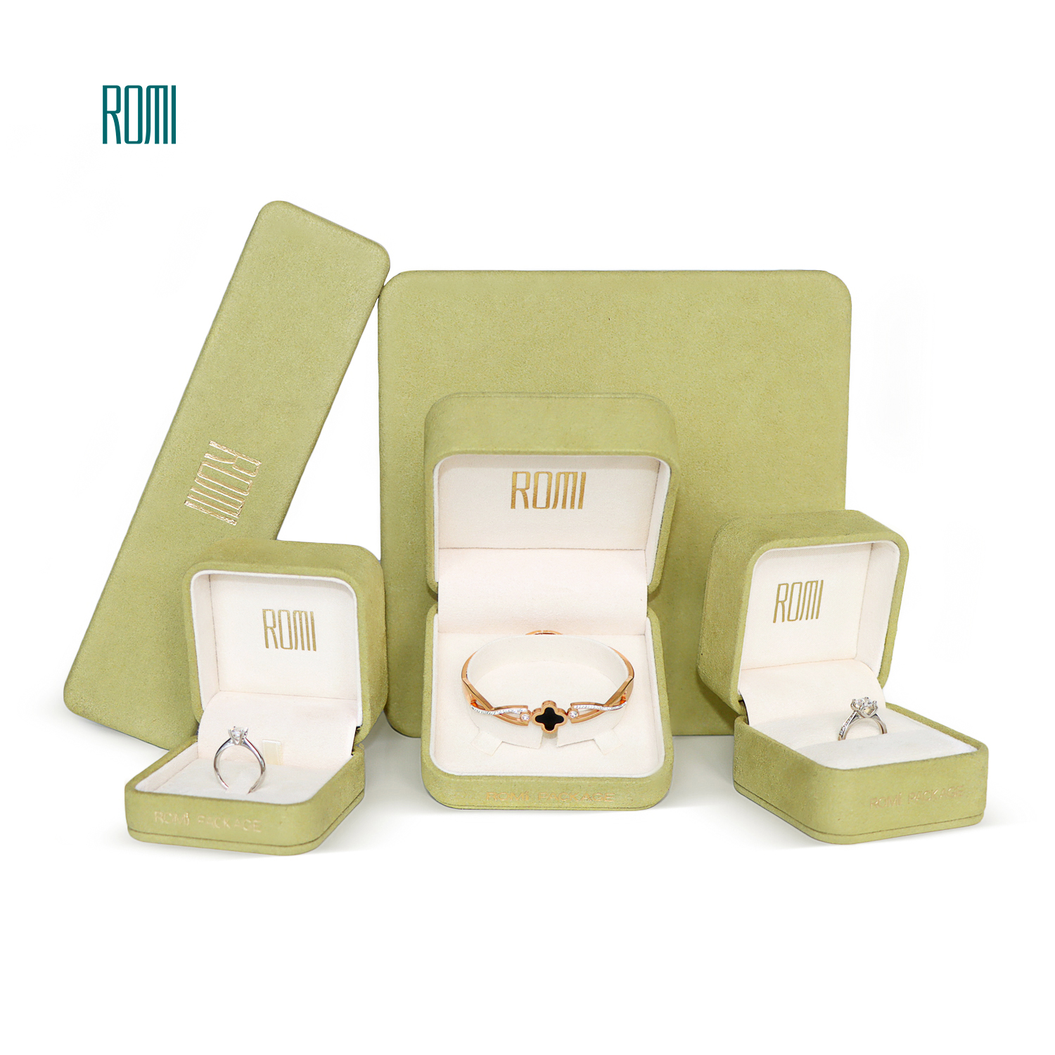 Green velvet jewelry box jewellery packaging boxes custom logo box