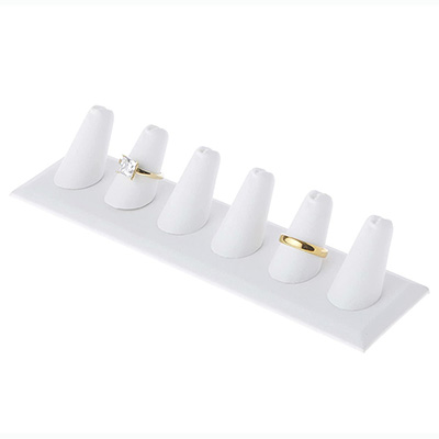 Romi White Faux Leather 6 Finger Ring Display Stand