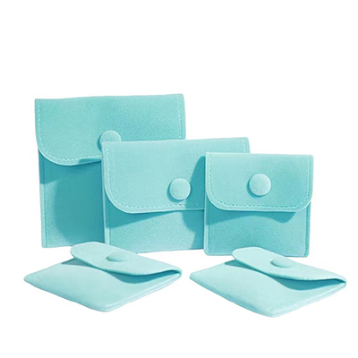 Romi Premium Button Closure Velvet Pouch Bag Teal Blue
